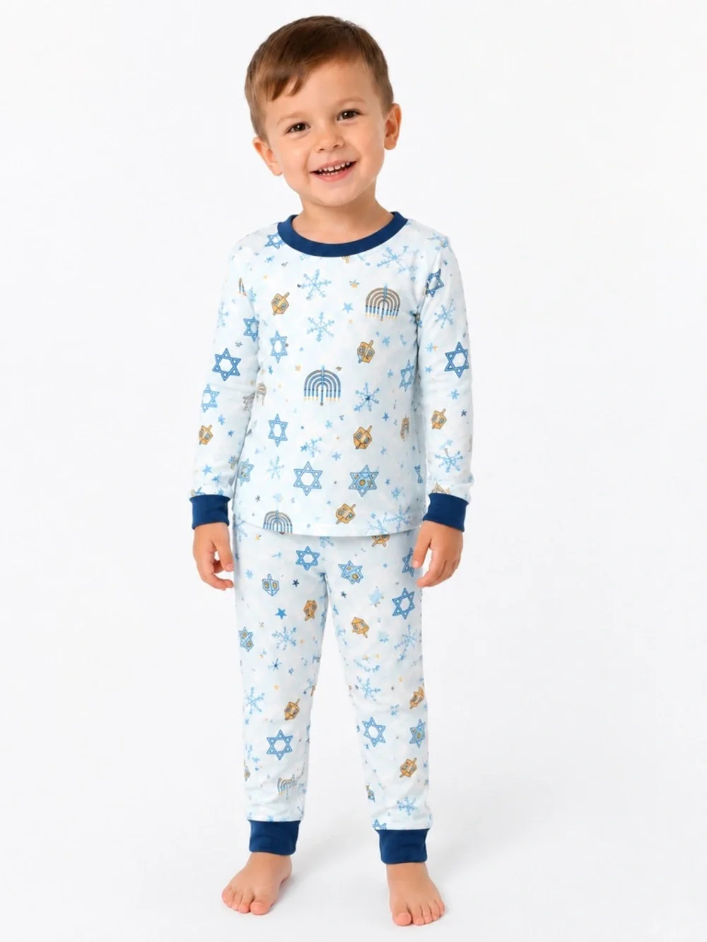 New - Jaclyn Light Blue Hanukkah Print Kids Pajama Set